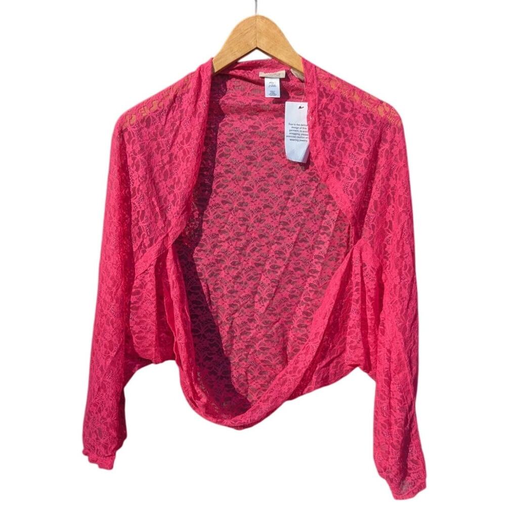 NWT Logo pink lace shrug neon rave fairy Grunge punk wicked Barbie cropped xs